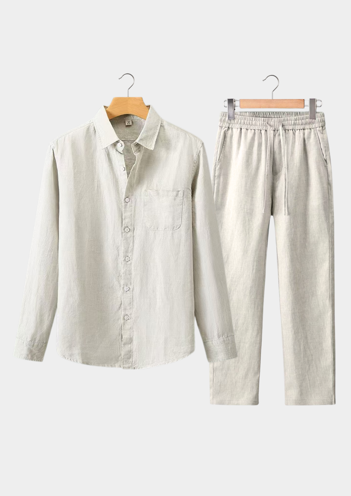 Men’s Two-Piece Set with Long Sleeve Shirt and Drawstring Trousers