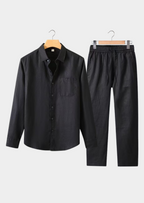 Men’s Two-Piece Set with Long Sleeve Shirt and Drawstring Trousers
