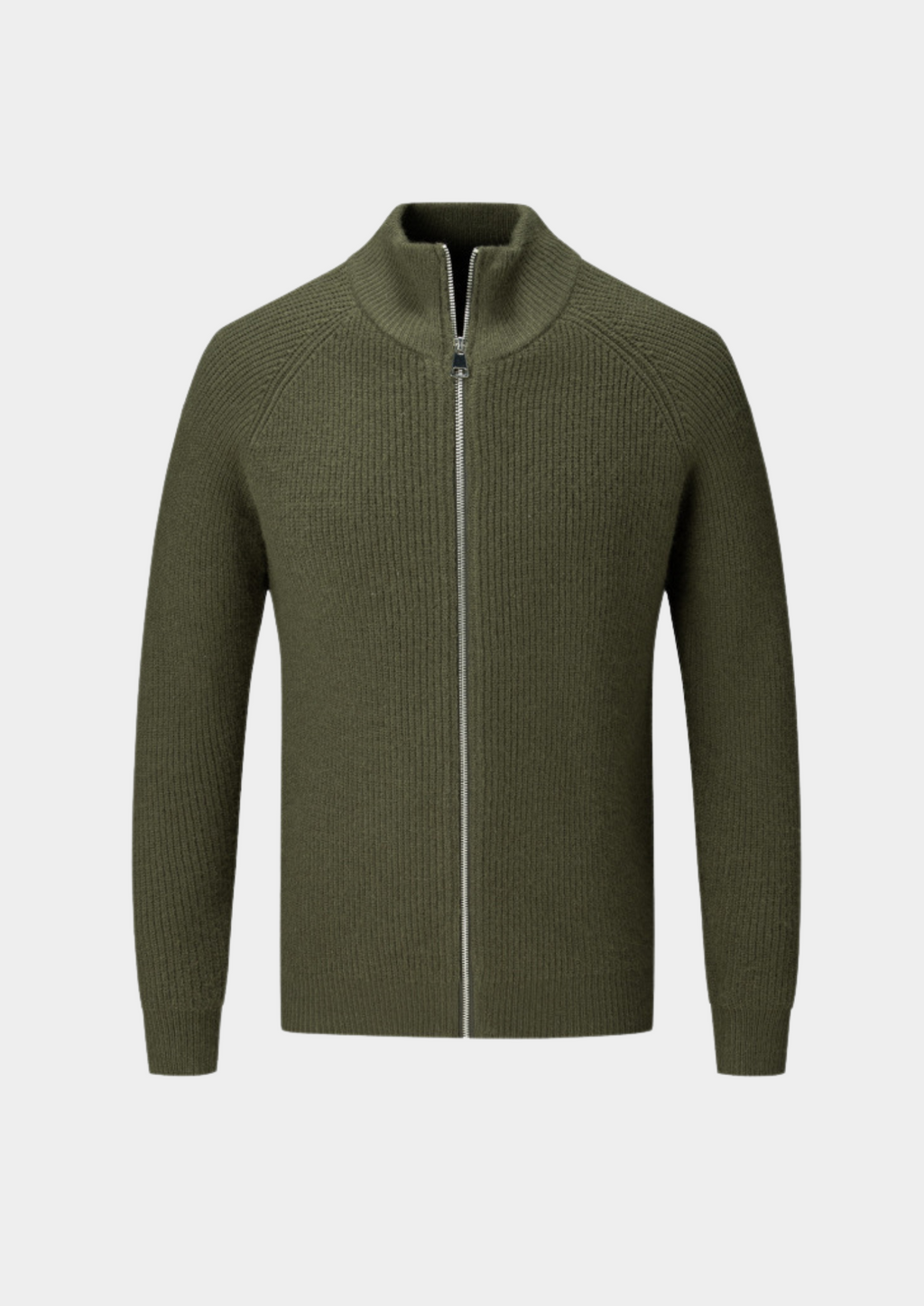 Men’s Knit Cardigan with Full Zip and High Collar