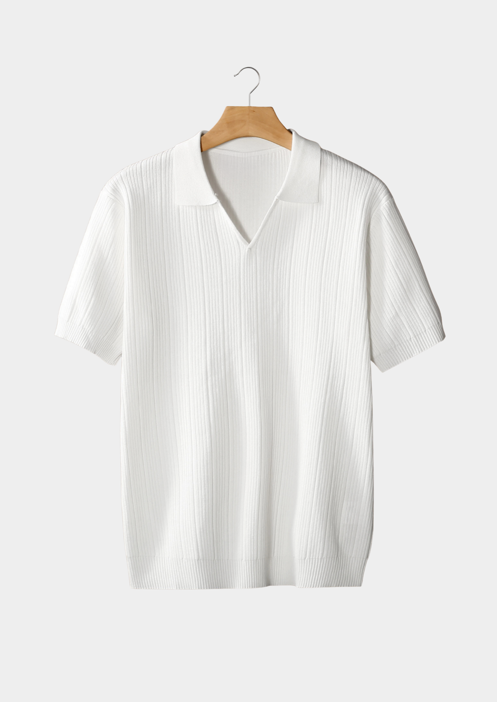 Men’s Ribbed Polo Shirt with Open Collar