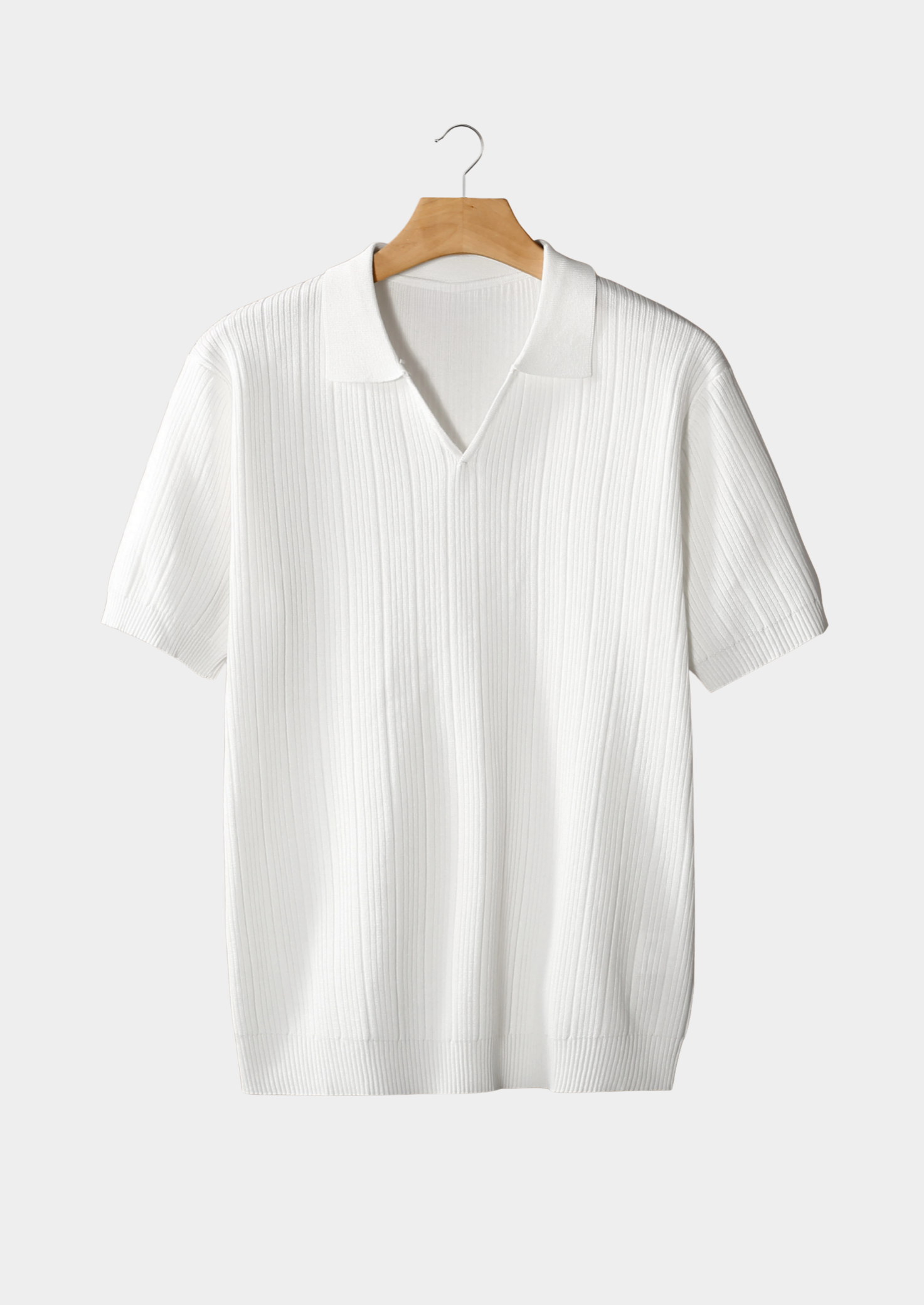 Men’s Ribbed Polo Shirt with Open Collar
