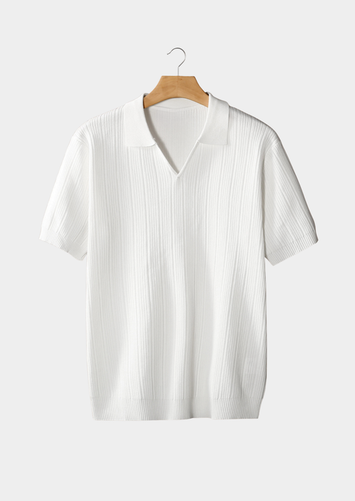 Men’s Ribbed Polo Shirt with Open Collar
