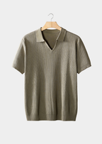 Men’s Ribbed Polo Shirt with Open Collar