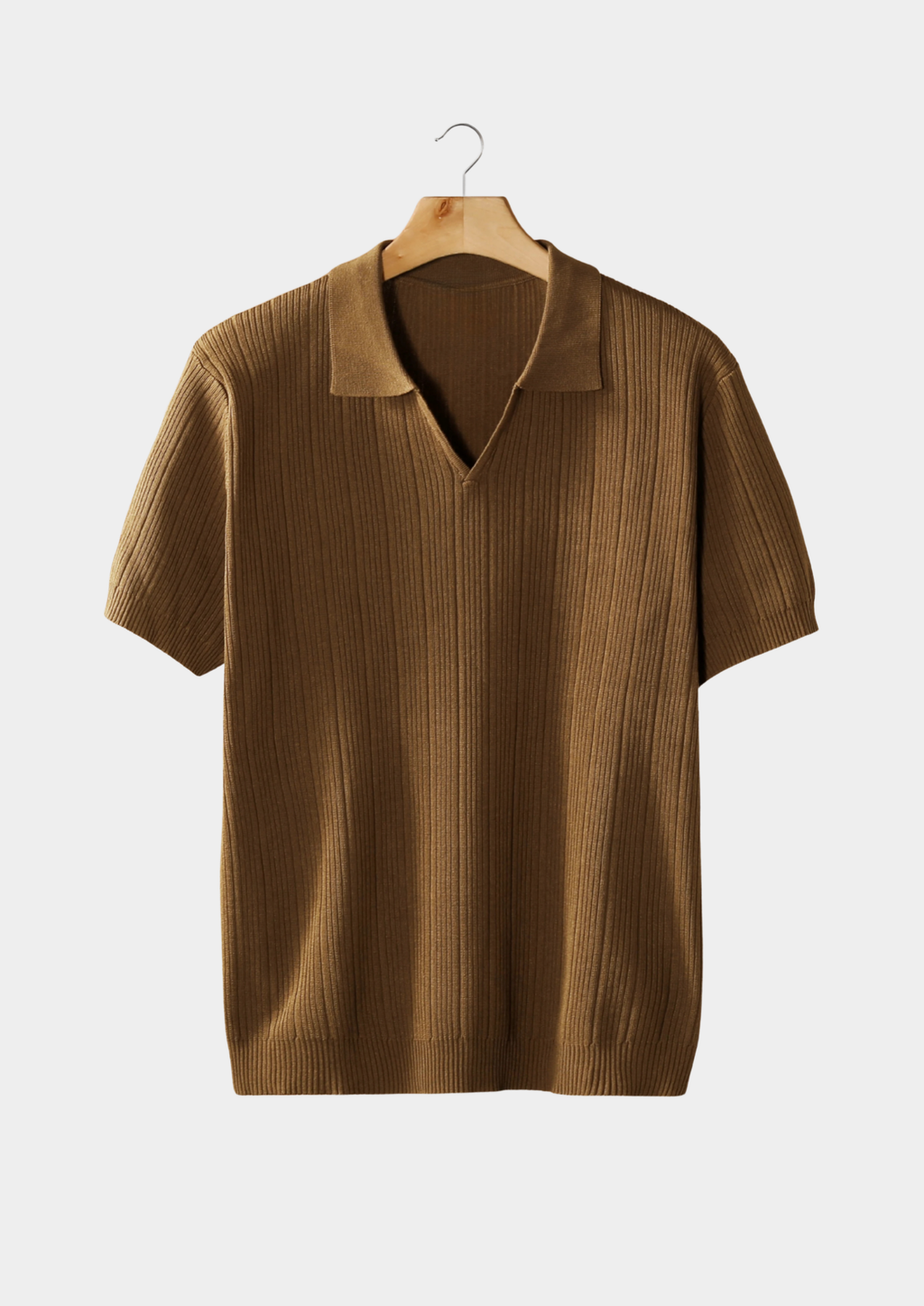 Men’s Ribbed Polo Shirt with Open Collar