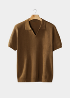 Men’s Ribbed Polo Shirt with Open Collar