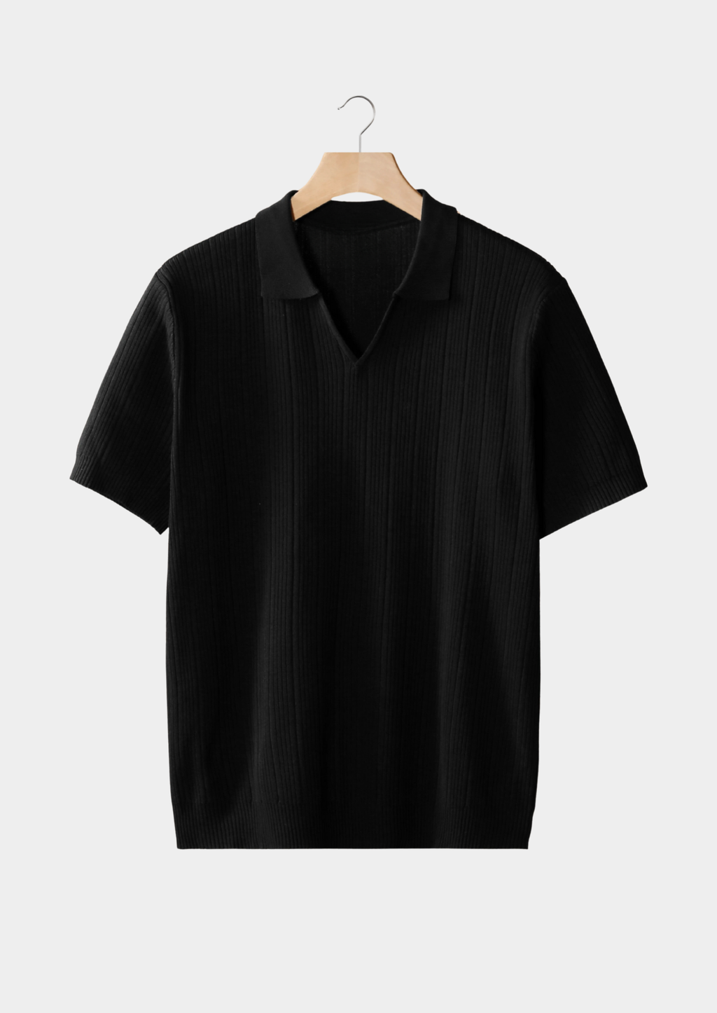 Men’s Ribbed Polo Shirt with Open Collar
