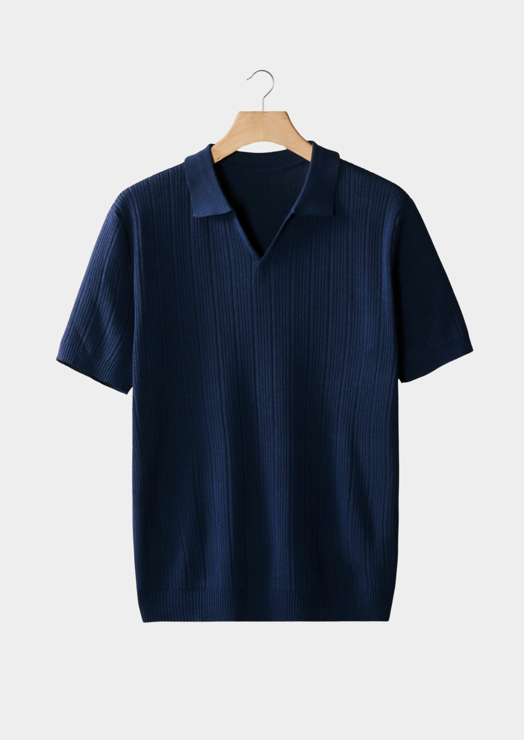 Men’s Ribbed Polo Shirt with Open Collar