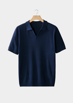 Men’s Ribbed Polo Shirt with Open Collar