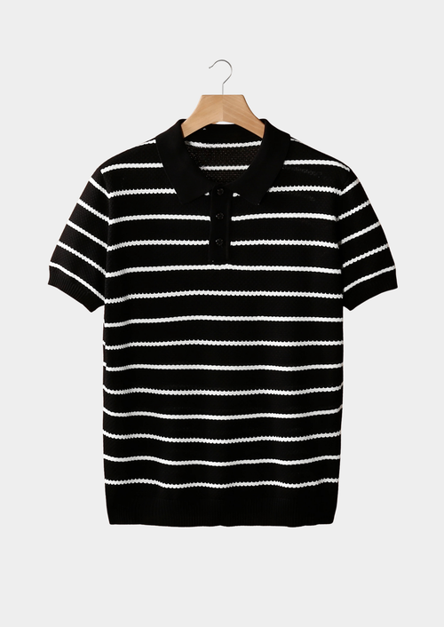 Men’s Striped Polo Shirt with Button Placket