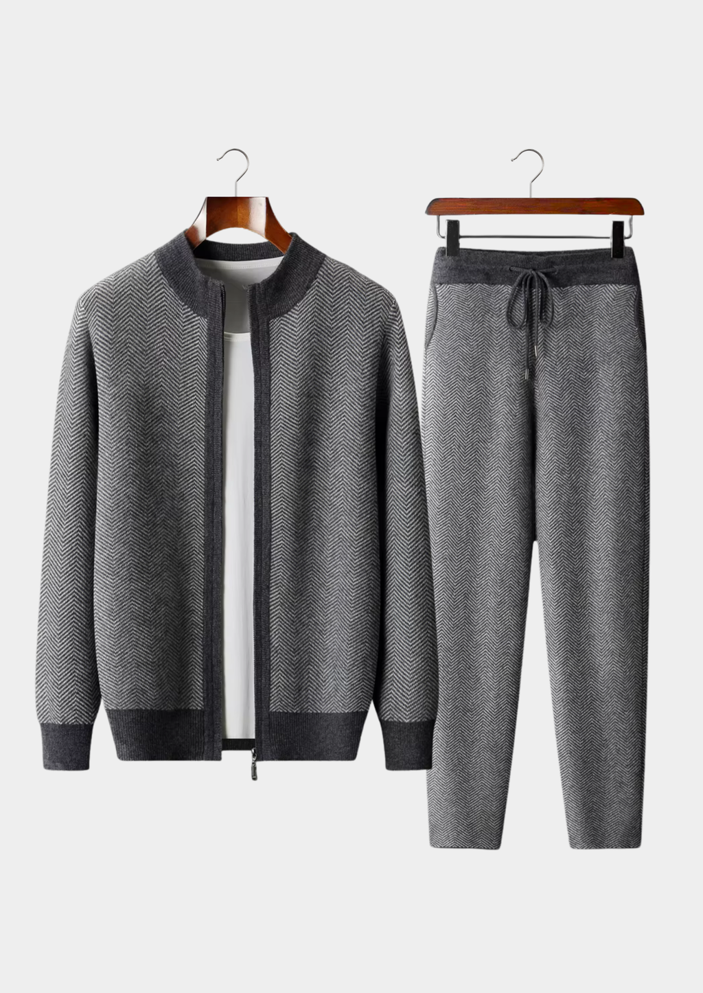 Men’s Two-Piece Set with Long Sleeve Top and Elastic Waist Trousers