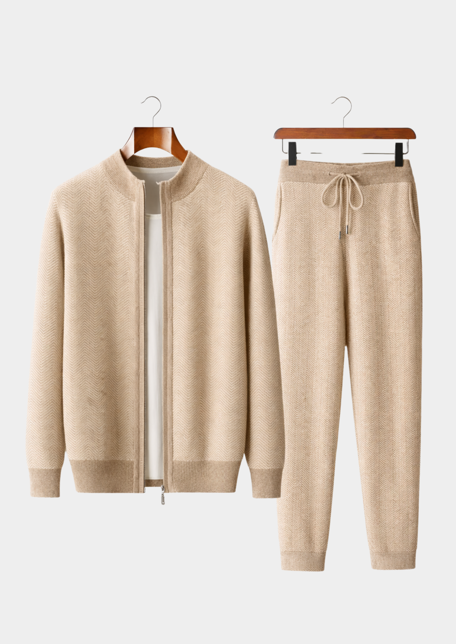 Men’s Two-Piece Set with Long Sleeve Top and Elastic Waist Trousers