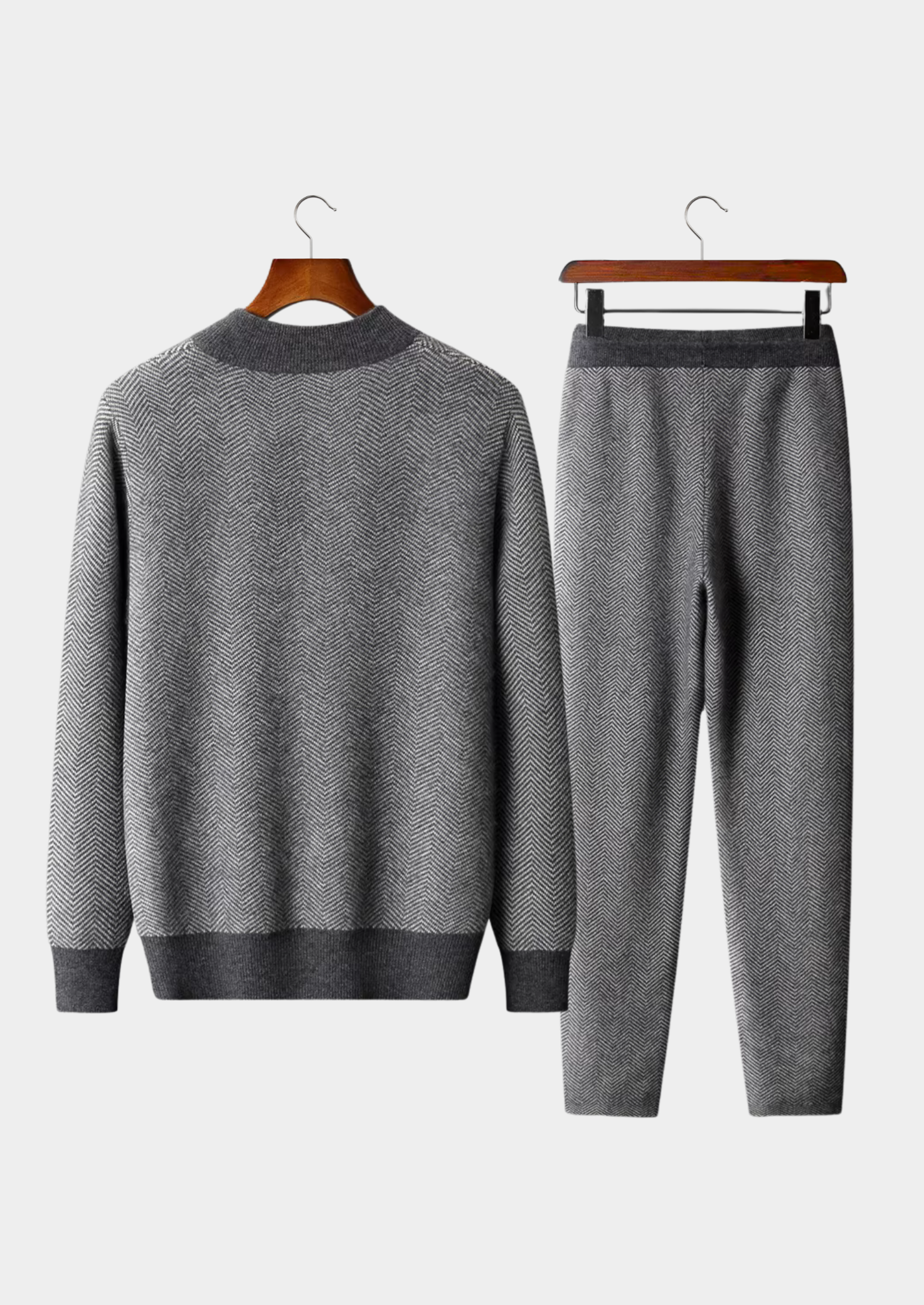 Men’s Two-Piece Set with Long Sleeve Top and Elastic Waist Trousers