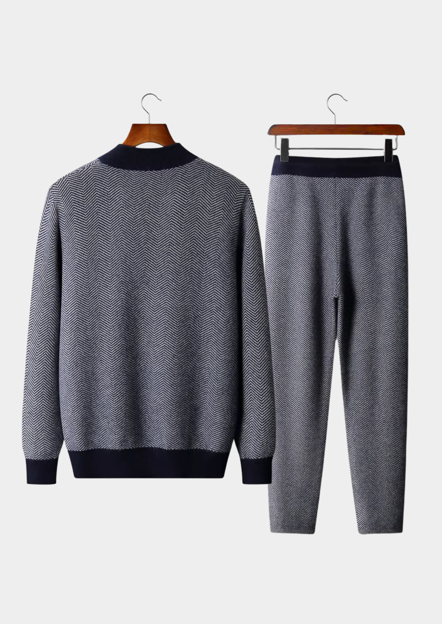 Men’s Two-Piece Set with Long Sleeve Top and Elastic Waist Trousers