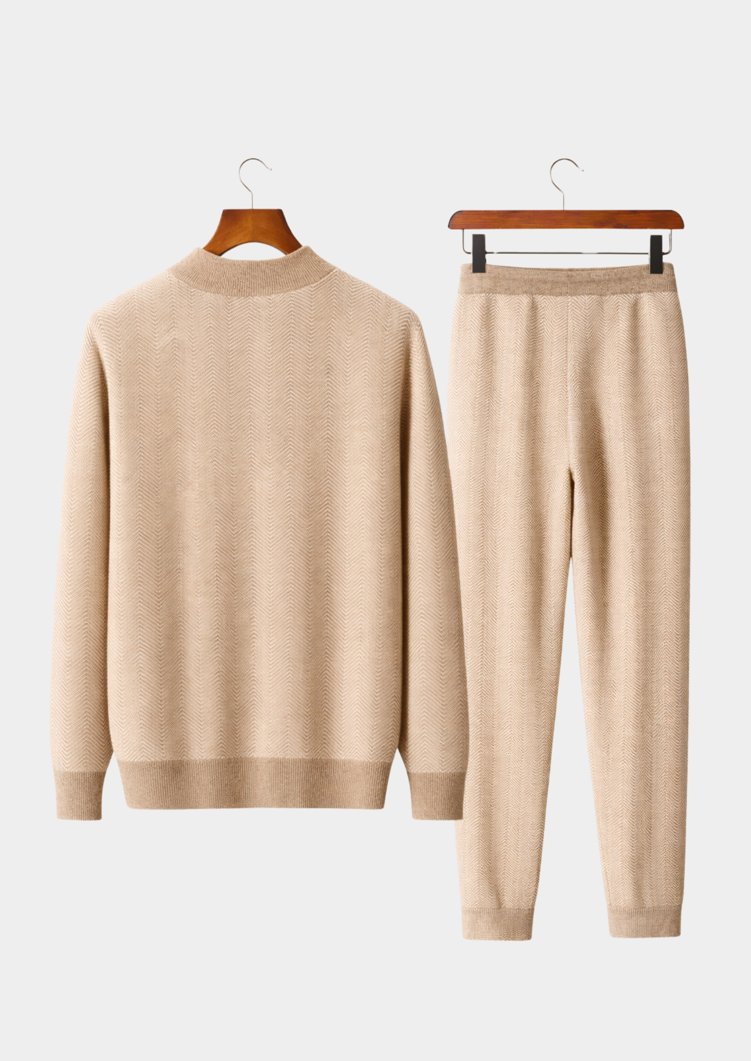 Men’s Two-Piece Set with Long Sleeve Top and Elastic Waist Trousers