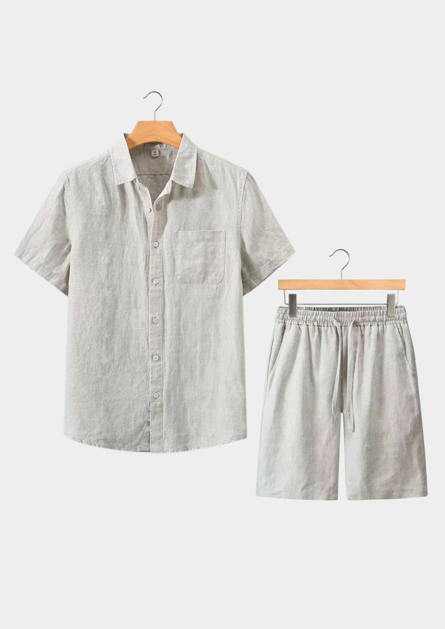 Men’s Two-Piece Set with Short Sleeve Shirt and Drawstring Shorts