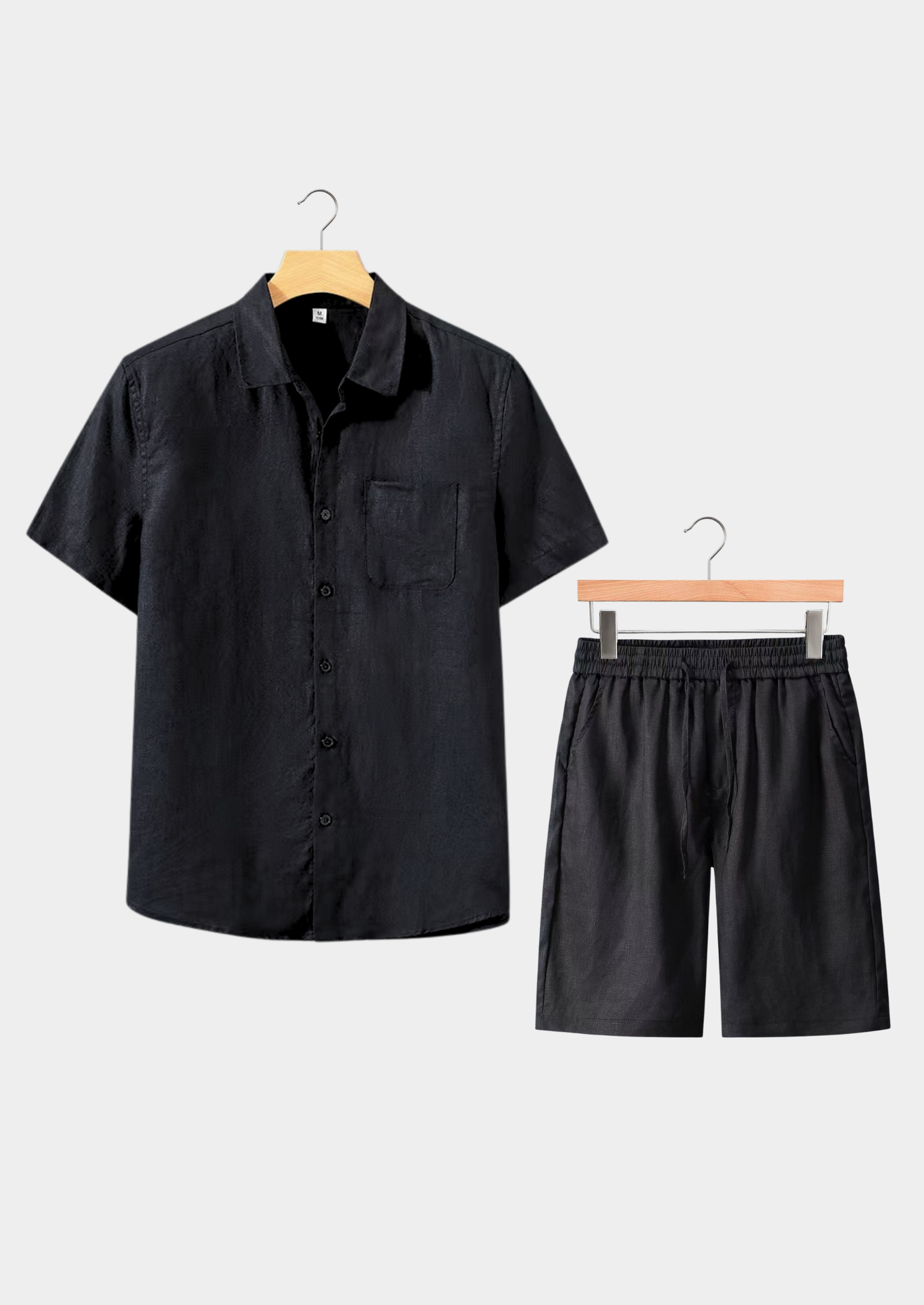 Men’s Two-Piece Set with Short Sleeve Shirt and Drawstring Shorts