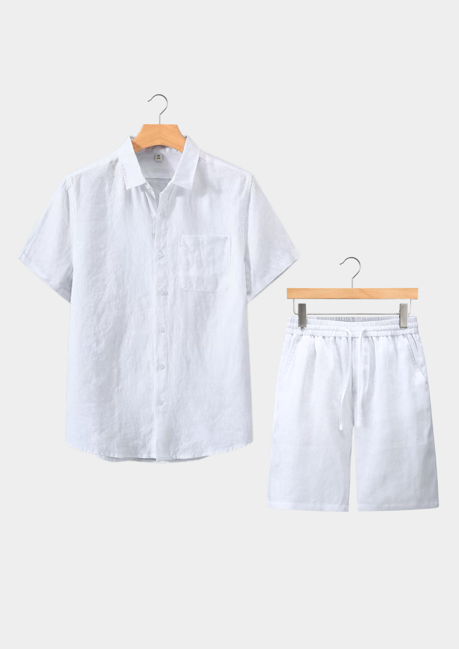 Men’s Two-Piece Set with Short Sleeve Shirt and Drawstring Shorts