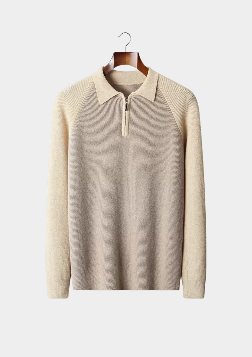 Men’s Two-Tone Knit Polo Sweater with Zip Collar