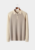 Men’s Two-Tone Knit Polo Sweater with Zip Collar