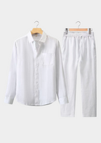 Men’s Two-Piece Set with Long Sleeve Shirt and Drawstring Trousers