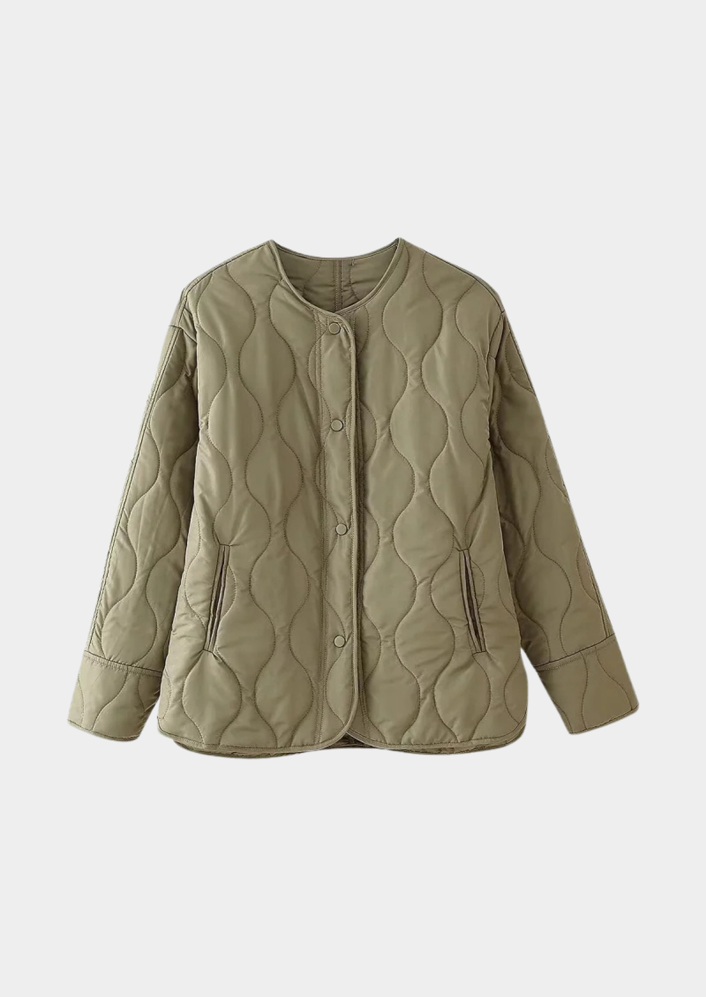 Women’s Quilted Jacket with Round Neck and Button Front