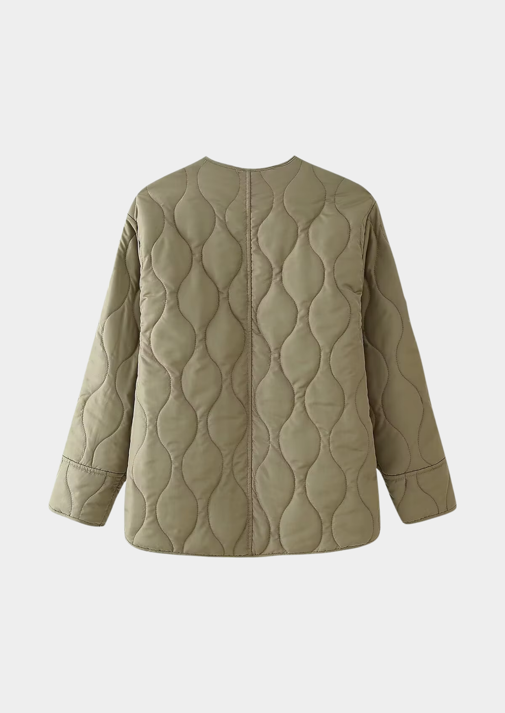 Women’s Quilted Jacket with Round Neck and Button Front
