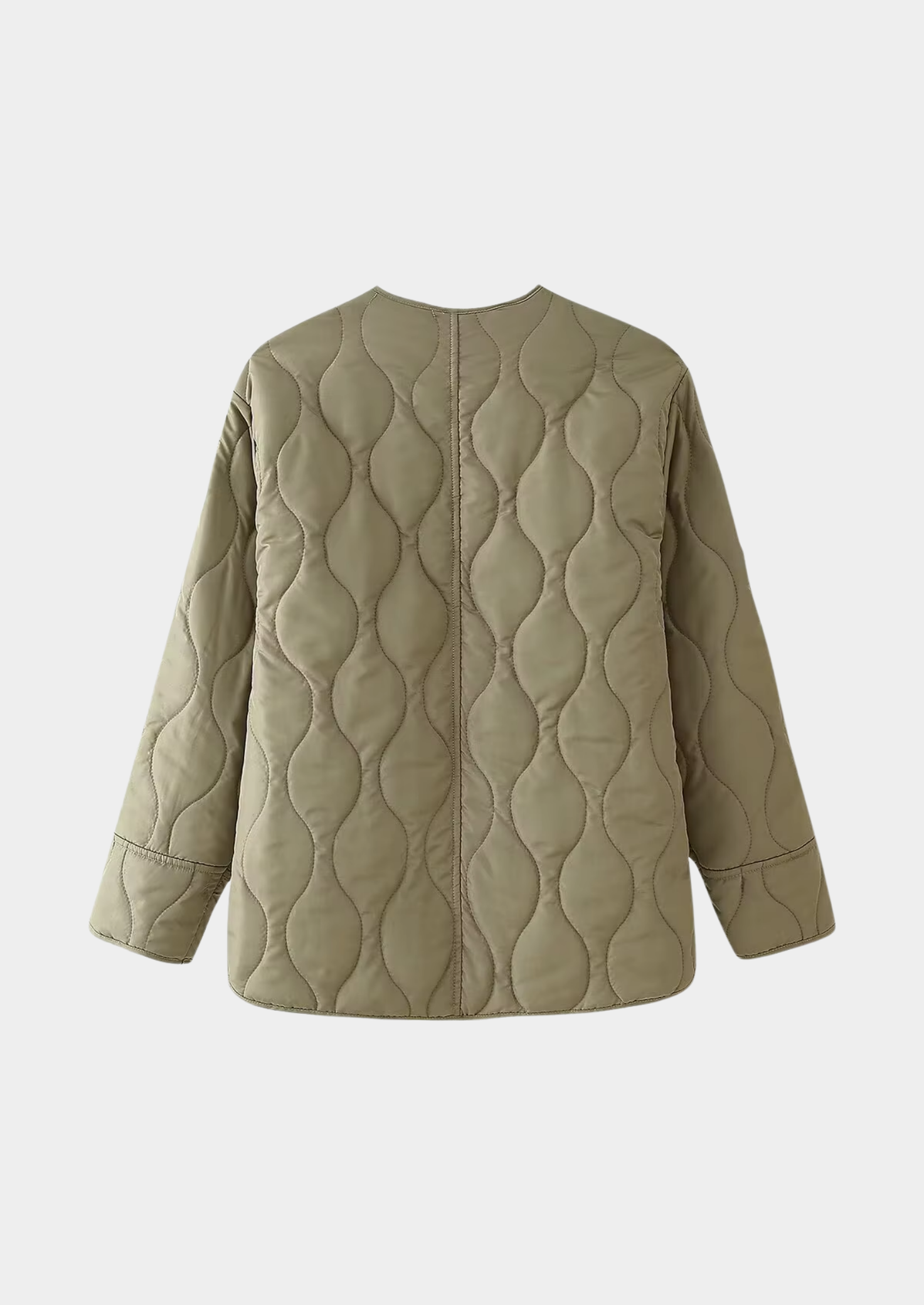 Women’s Quilted Jacket with Round Neck and Button Front