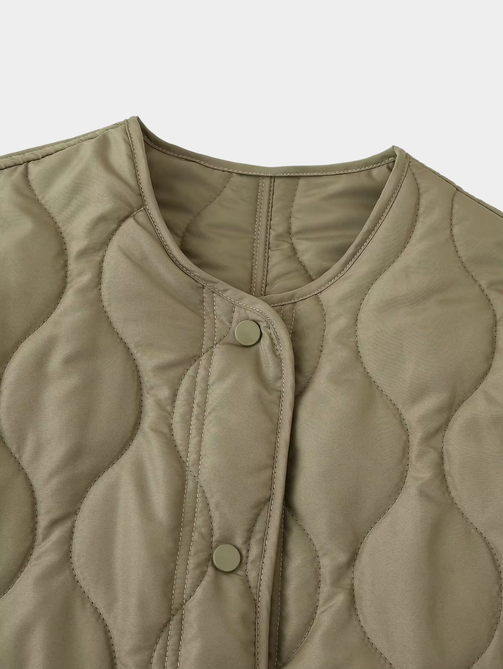 Women’s Quilted Jacket with Round Neck and Button Front