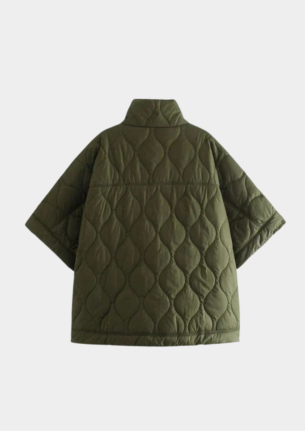 Women’s Stand Collar Quilted Poncho Jacket with Zip