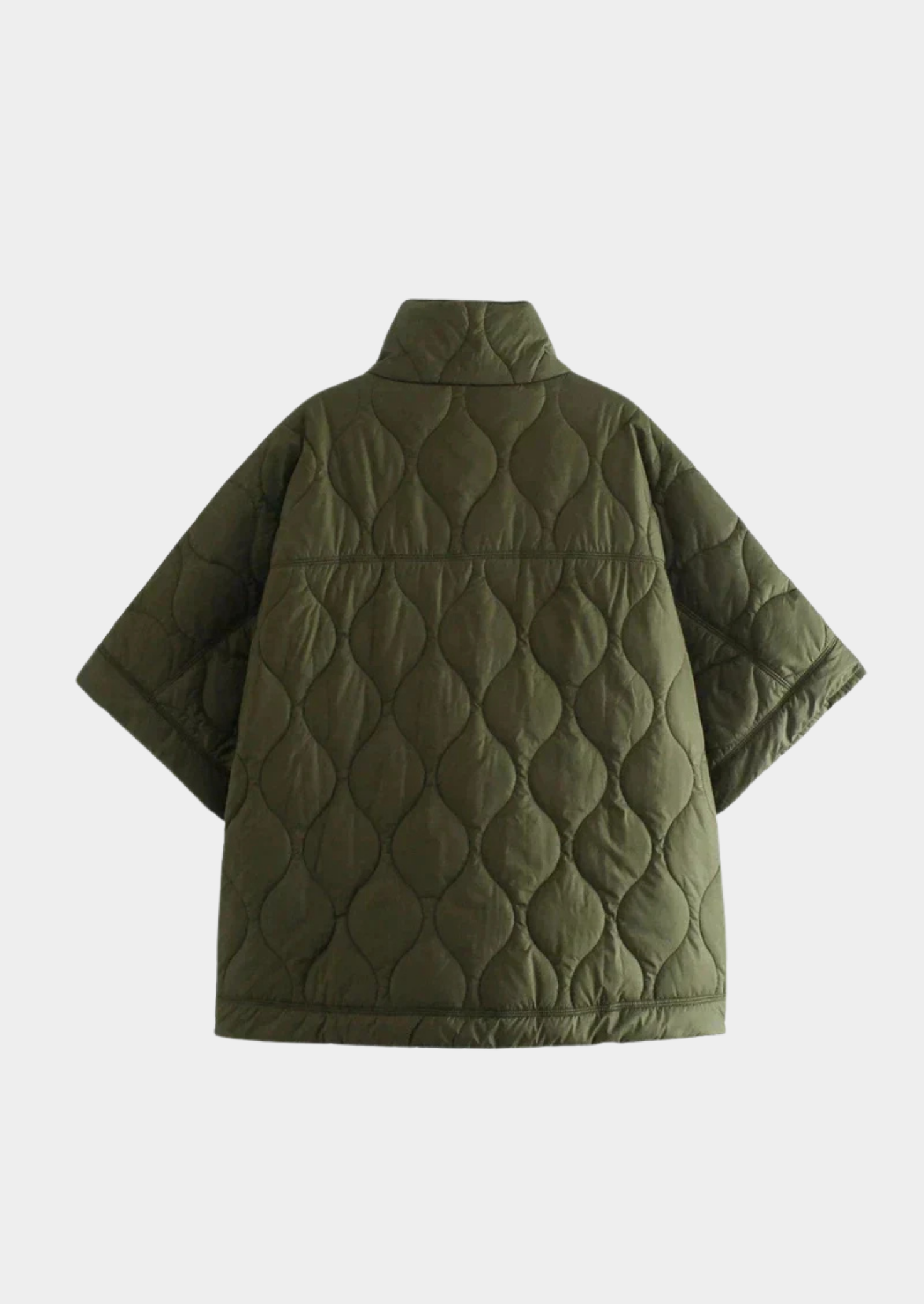 Women’s Stand Collar Quilted Poncho Jacket with Zip